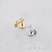 BAGUETTE CZ DANGLE STARBURST CZ THREADLESS (PUSH IN) 316L SURGICAL STEEL LABRET SET